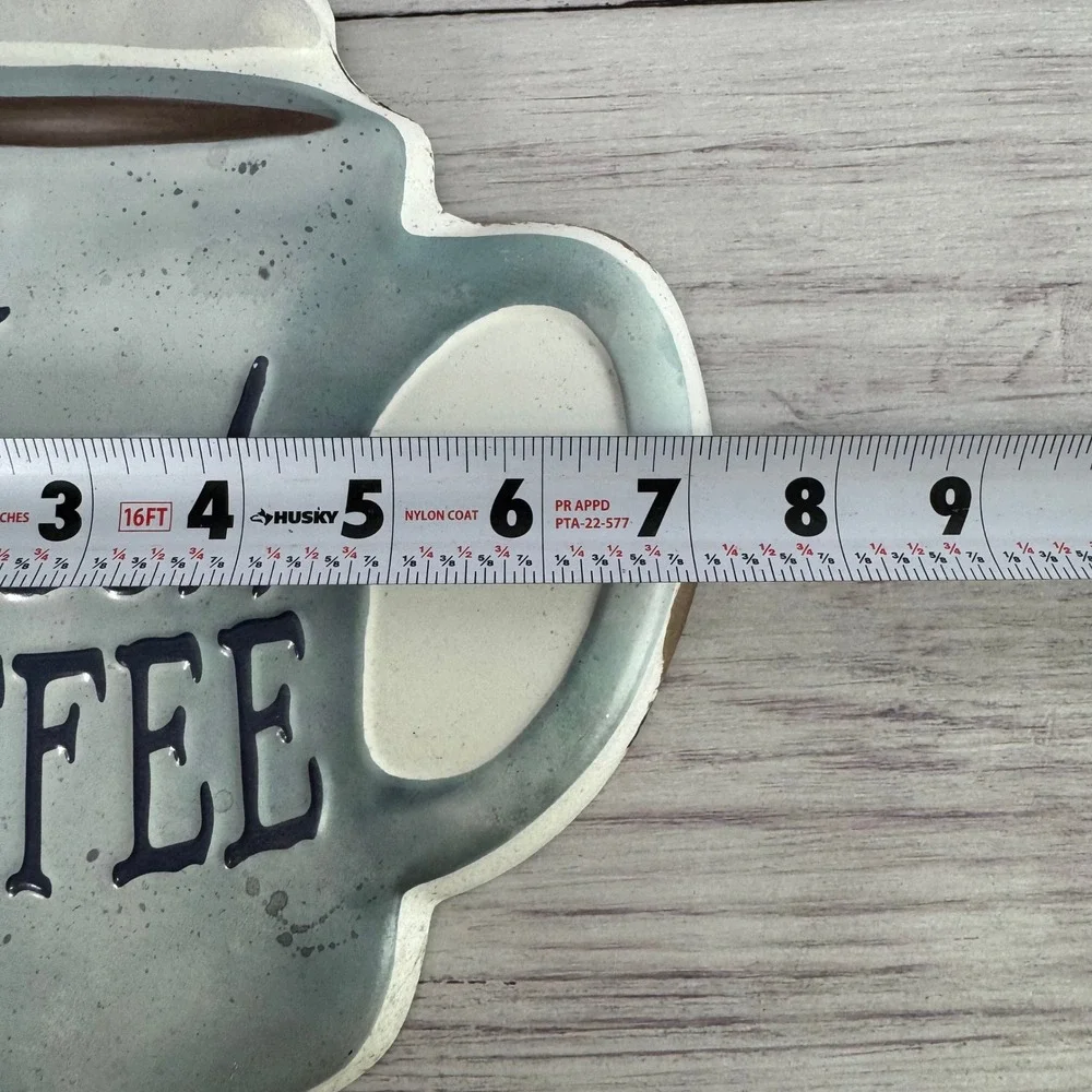 Fresh Coffee Metal Wall Sign Vintage Farmhouse Kitchen Cafe Decor Blue Mug 15in